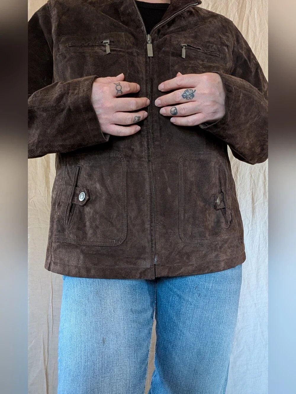 Ruff Hewn Dark Brown Suede Zip Jacket - Picture 3 of 6